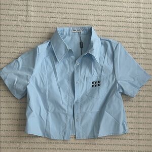 Miu Miu Sky Blue Cropped Button Down Shirt